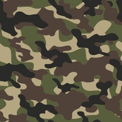 Military camo seamless pattern. Forest background on textile. Stylish new design. Ornament. Vector