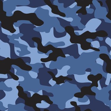 blue military camouflage vector seamless pattern