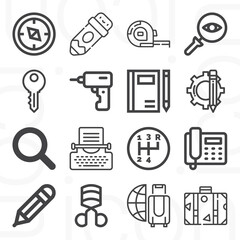 16 pack of tool and utensils  lineal web icons set
