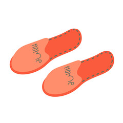 Vector hand draw illustration of home slippers. Soft fabric home slippers with title.