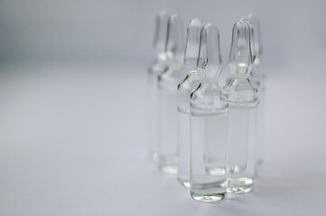 Medical ampoules for injection isolated on white background. Medicines and disease treatment, pharmacology and science concepts