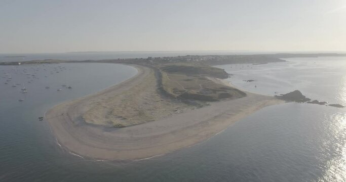 Houat Island, beach, coast, sea, seagulls... Drone fly, LOG profile