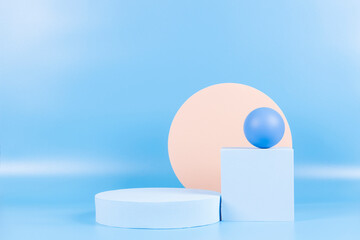 Abstract geometric pastel color product display presentation podium on light blue background