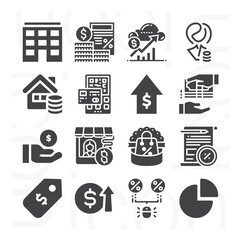 16 pack of taxes  filled web icons set