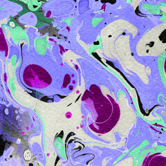 Colorful marble ink texture on watercolor paper background. Marble stone image. Bath bomb effect. Psychedelic biomorphic art.