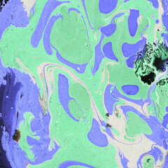 Colorful marble ink texture on watercolor paper background. Marble stone image. Bath bomb effect. Psychedelic biomorphic art.