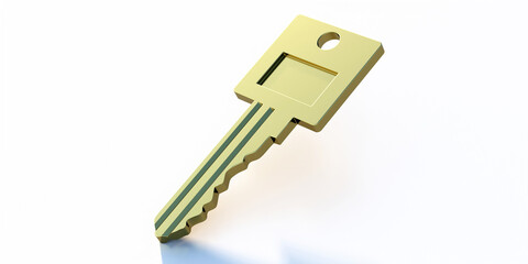 Golden key isolated cutout on white background. 3d illustration