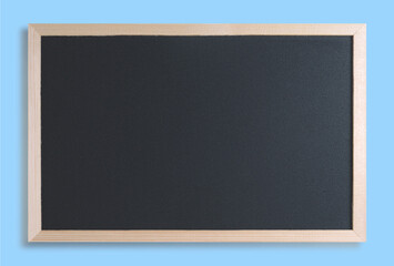 Black chalkboard with wood border and blue background