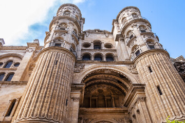 View of North facade of Cathedral of Malaga. Renaissance Cathedral - Roman Catholic Church in the...