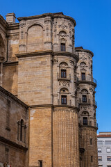 View of North facade of Cathedral of Malaga. Renaissance Cathedral - Roman Catholic Church in the city of Malaga, constructed between 1528 and 1782. Malaga, Costa del Sol, Andalusia, Spain.