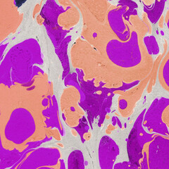 Colorful marble ink texture on watercolor paper background. Marble stone image. Bath bomb effect. Psychedelic biomorphic art.