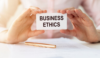 Business ethics inscription. Concept of corporate professional moral principles