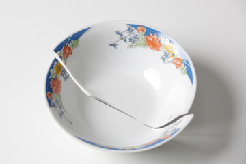 Broken bowl on the table