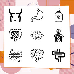 Simple set of 9 icons related to stomach
