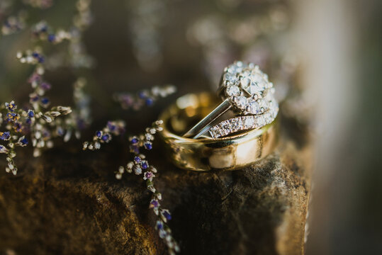 Wedding rings on stone