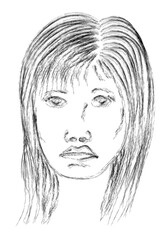 Boceto de chica joven deprimida y triste con la mirada perdida