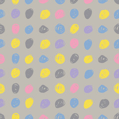 Hand drawn circle pattern of brush stroke. Vector seamless pattern texture. Abstract background in gray and yellow