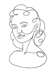 Woman head vector lineart illustration. One line style drawing.
