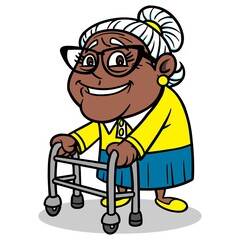 Grandmother with Walker - A cartoon illustration of a Grandmother with a Walker.
