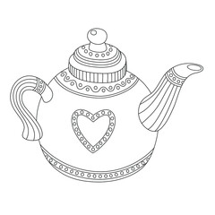 Coloring black and white. Teapot with patterns.