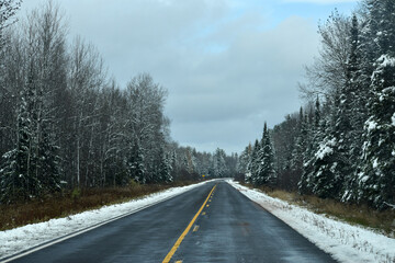 Wisconsin in the winter on clear highway