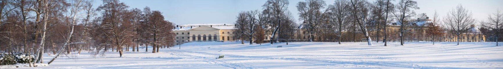 Winter view at the island Drottningholm park a winter day in Stockholm. 