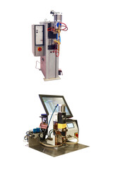 Modern welding machines with digital control on a white background