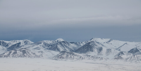 Scenery mountain range in Altai Republic in winter