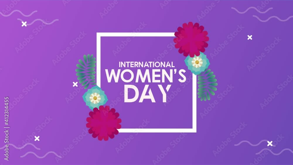 Sticker happy womens day lettering card with