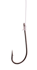 Empty steel fishing hook on fishing line