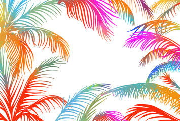 Fototapeta na wymiar Frame with colorful palm leaves. Vector illustration