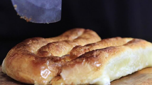 Turkish style meat stuffed filo dough borek served kol boregi HD video . High quality FullHD footage