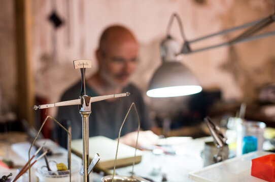 Jeweler working on his workshop
