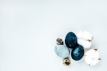 Minimalist black and gray monochromatic trendy Easter flatlay. Natural coloring concept. Eco design.
