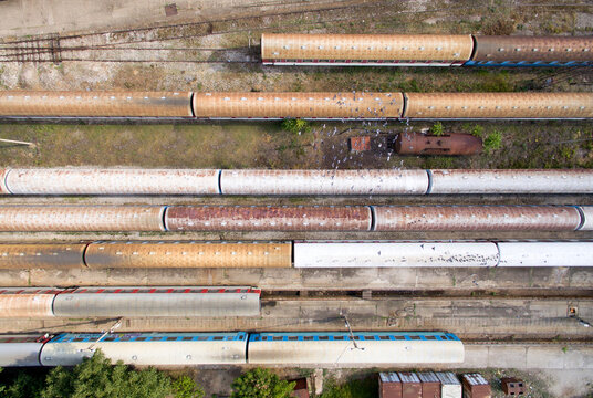 Old railway cars from above