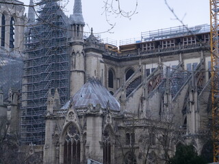 A closed up on Notre Dame de Paris during reconstruction work (the 9th february 2021)