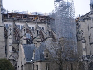 A closed up on Notre Dame de Paris during reconstruction work (the 9th february 2021)