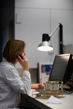Female doctor working with computer in a hospital laboratory