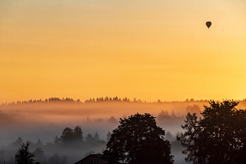 nice sunset with misty fog