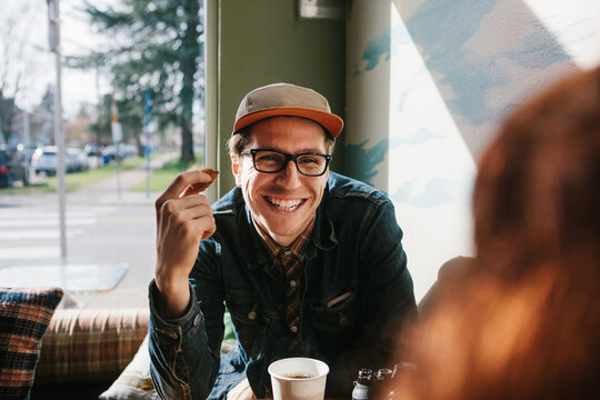 Man excited about mini donuts