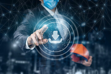 Civil engineer clicks on download button .