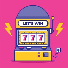 Slot machine with lucky sevens jackpot vector illustration. Win jackpot money.