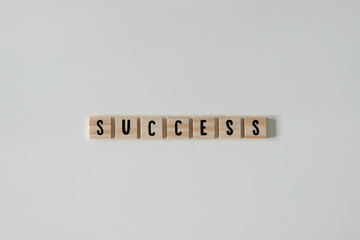 The word success spelled out in wooden craft letters.