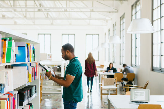 University students in a library.
