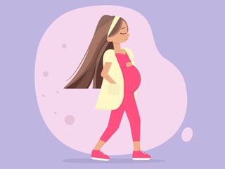 Pregnant woman in pink. Pregnancy health concept