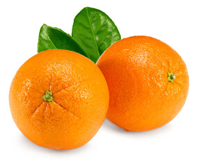 orange fruit with green leaves isolated on white background. healthy food. clipping path