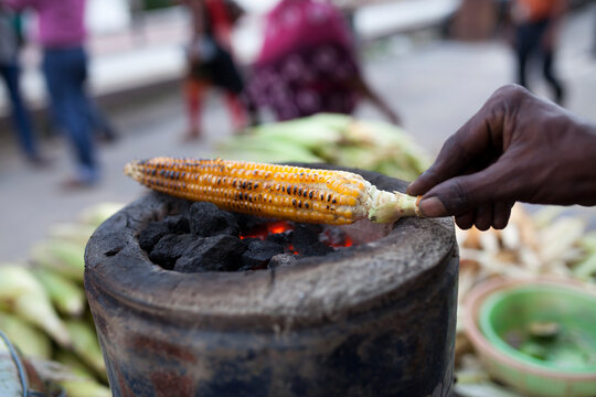 Maize is baked and selling in roadside
