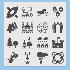 Simple set of mountain related filled icons.