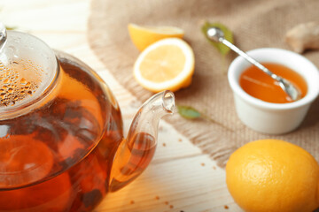 Tea, lemon, honey and ginger healthy Nutrition