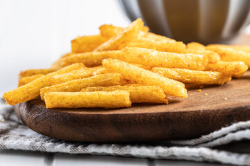 French fries. Salted snack. Potato chips.